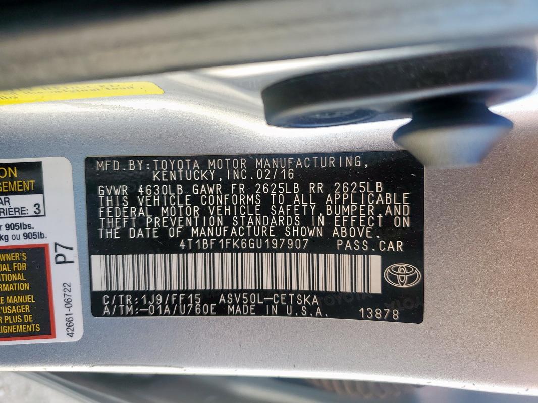2016 TOYOTA CAMRY LE 4T1BF1FK6GU197907
