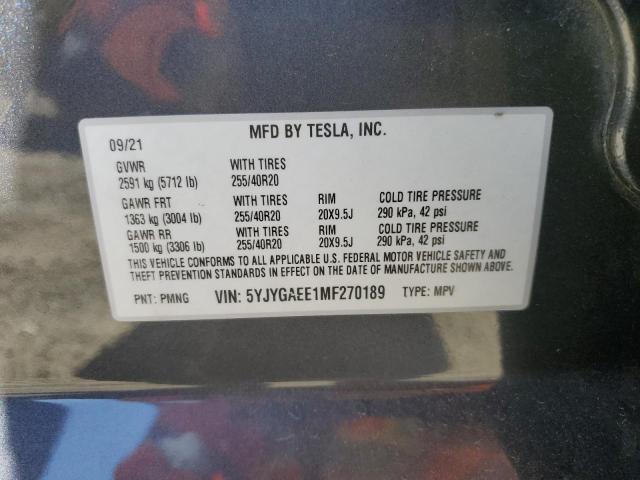 2021 TESLA MODEL Y 5YJYGAEE1MF270189