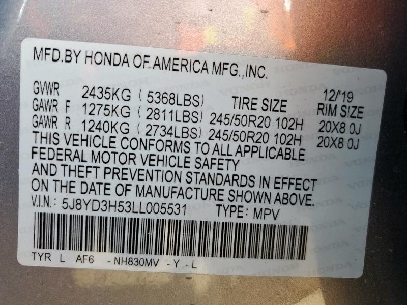 2020 ACURA MDX TECHNO 5J8YD3H53LL005531