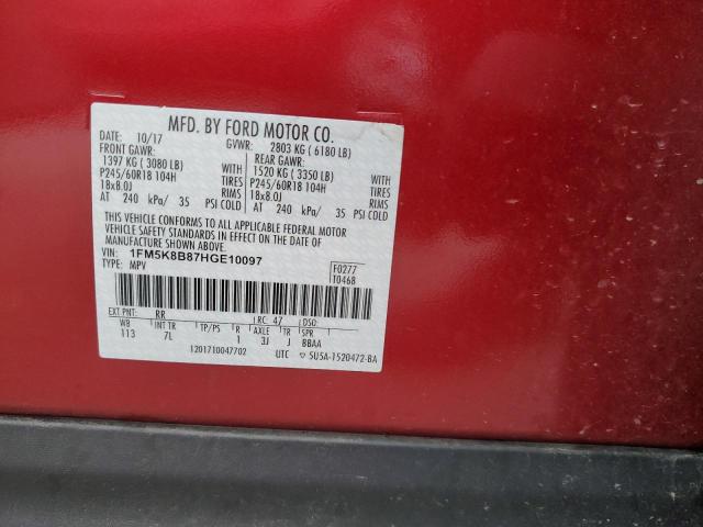 2017 FORD EXPLORER 1FM5K8B87HGE10097