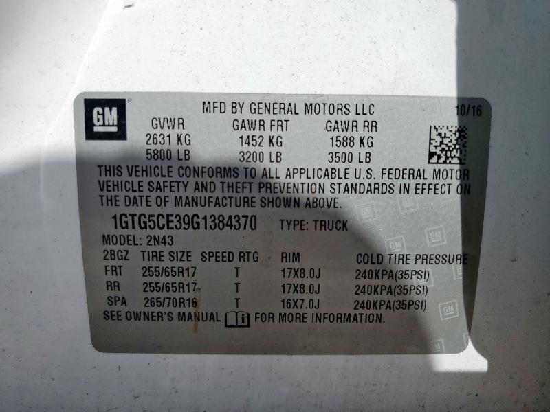 2016 GMC CANYON SLE 1GTG5CE39G1384370