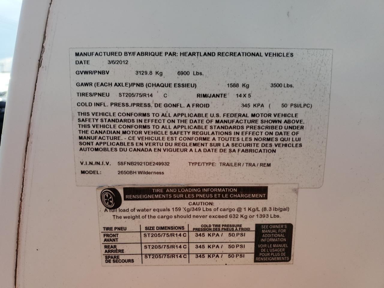 Lot #3211803403 2013 HEART LAND WILDERNESS