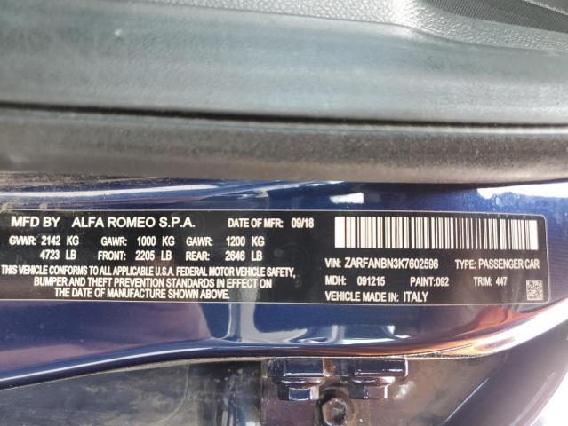 2019 ALFA ROMEO GIULIA TI ZARFANBN3K7602596