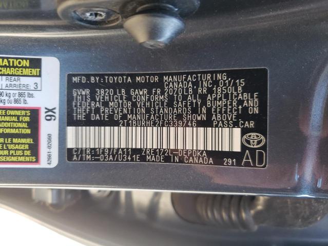 2015 TOYOTA COROLLA LE 2T1BURHE2FC339746