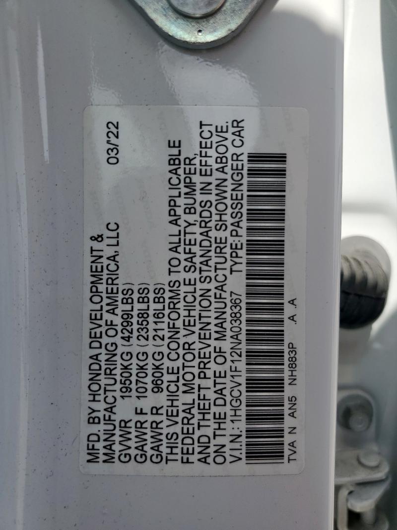 2022 HONDA ACCORD LX - 1HGCV1F12NA038367