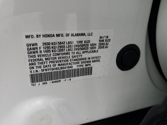 2018 HONDA PILOT TOUR 5FNYF6H93JB041040