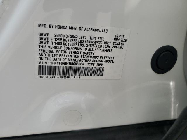 2017 HONDA PILOT TOUR 5FNYF6H94HB088524