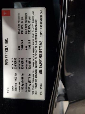 2018 TESLA MODEL 3 5YJ3E1EBXJF170545