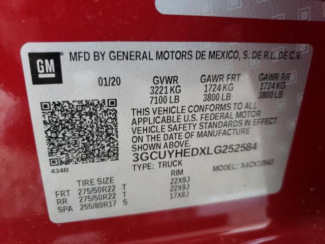 2020 CHEVROLET SILVERADO - 3GCUYHEDXLG252584