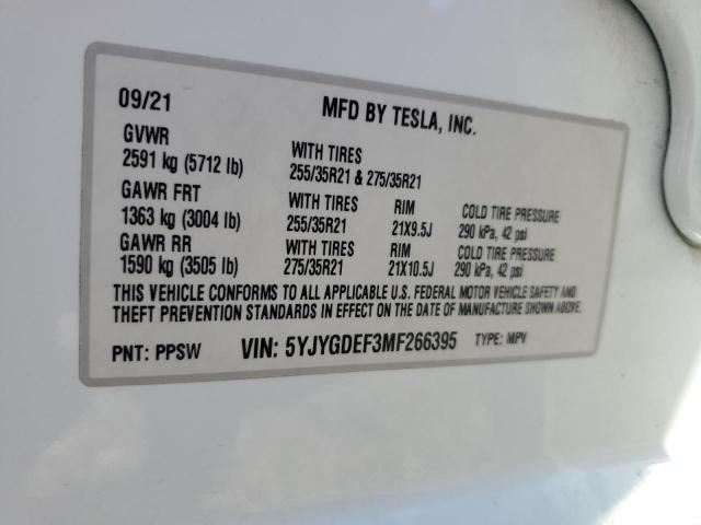 2021 TESLA MODEL Y 5YJYGDEF3MF266395