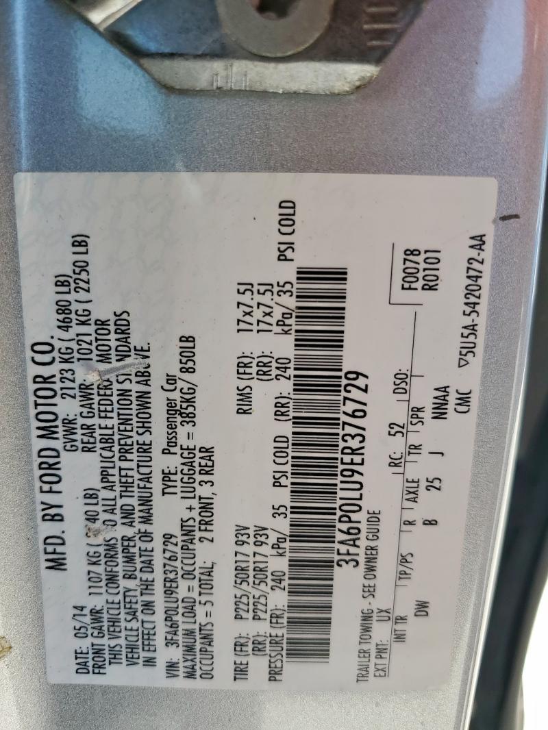 2014 FORD FUSION SE - 3FA6P0LU9ER376729