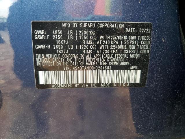 2022 SUBARU OUTBACK LI 4S4BTANC6N3204683