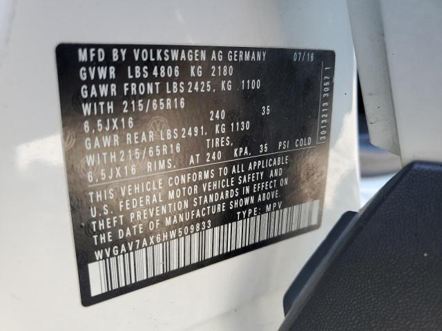 2017 VOLKSWAGEN TIGUAN S - WVGAV7AX6HW509833