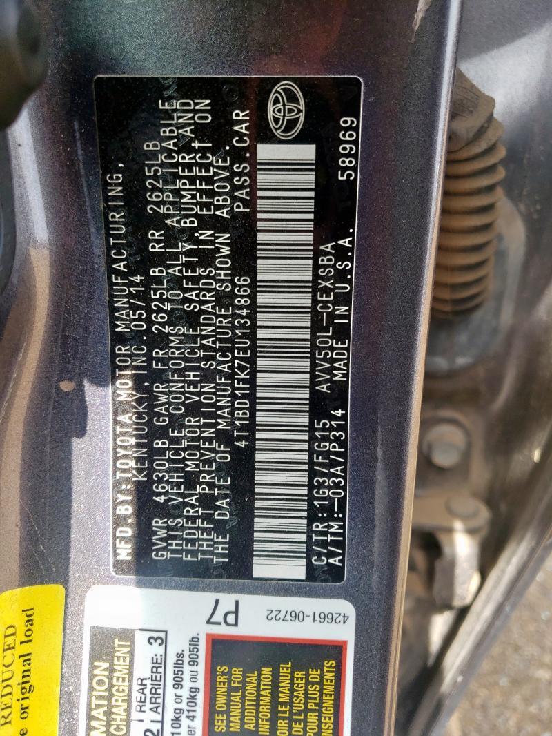 2014 TOYOTA CAMRY HYBR - 4T1BD1FK7EU134866