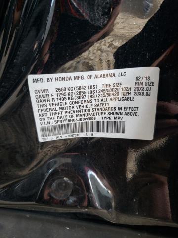2018 HONDA PILOT ELIT 5FNYF6H08JB022906
