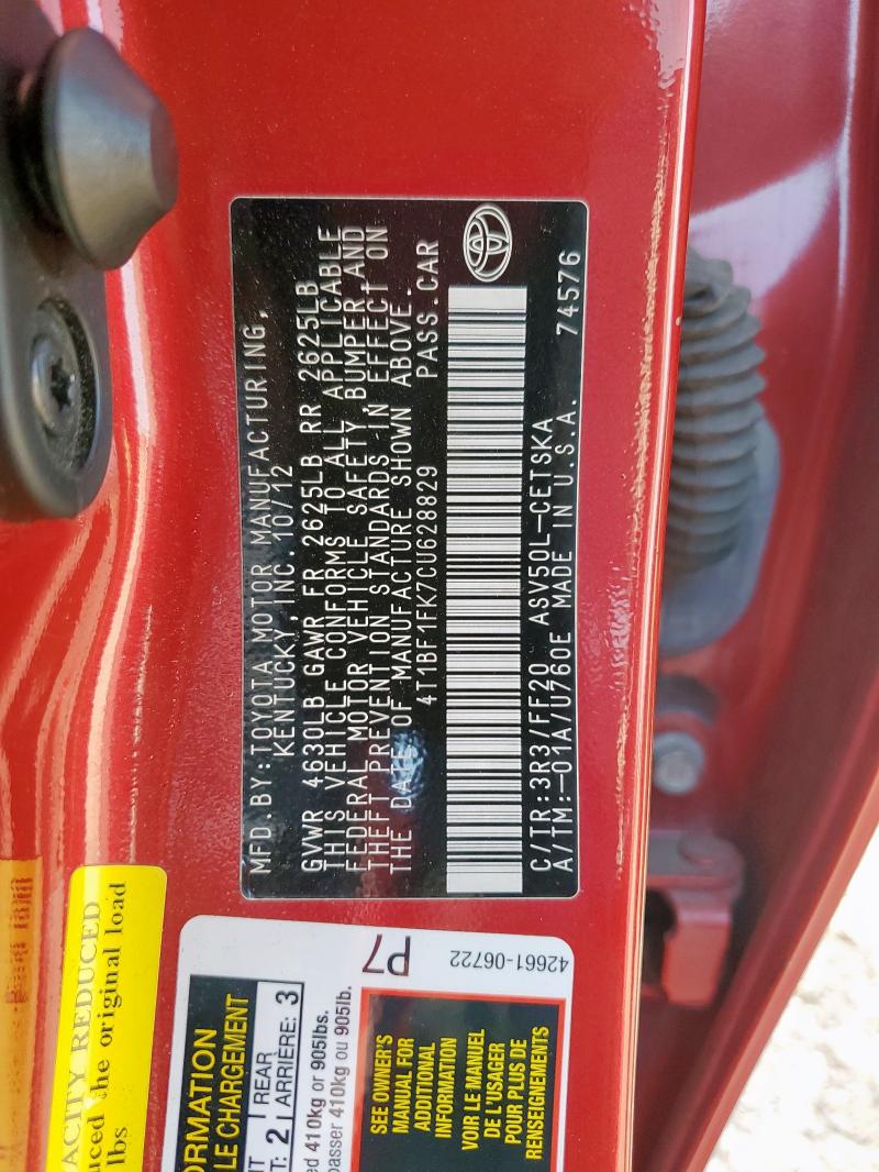 2012 TOYOTA CAMRY BASE - 4T1BF1FK7CU628829