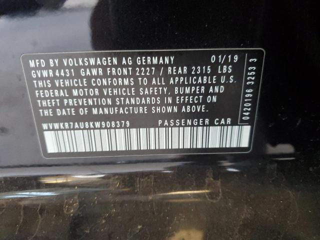 2019 VOLKSWAGEN E-GOLF SE WVWKR7AU8KW908379