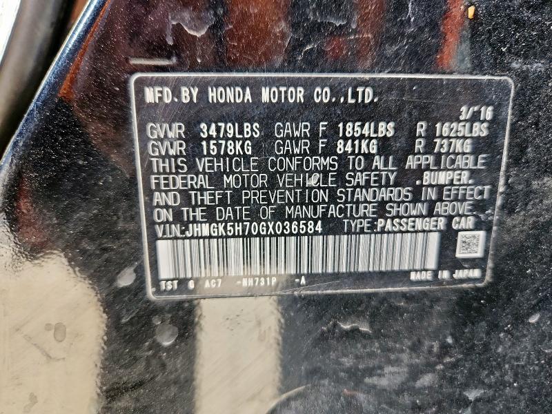 2016 HONDA FIT EX JHMGK5H70GX036584