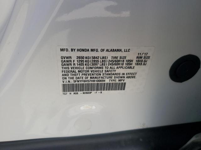 2017 HONDA PILOT EXL 5FNYF6H57HB100694