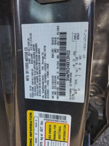2019 FORD FUSION SEL 3FA6P0CD4KR139433