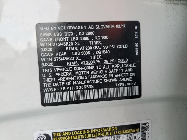 2017 VOLKSWAGEN TOUAREG WO WVGRF7BP1HD005538