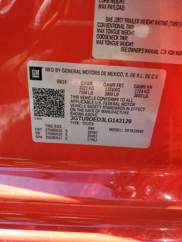 2020 GMC SIERRA K15 3GTU9DED3LG143129