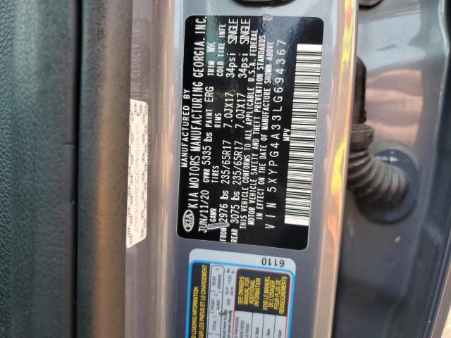 2020 KIA SORENTO L 5XYPG4A33LG694367