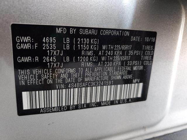 2019 SUBARU OUTBACK 2. 4S4BSAFC3K3241591