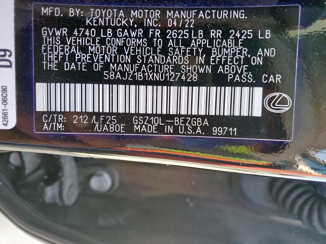 2022 LEXUS ES 350 F S 58AJZ1B1XNU127428