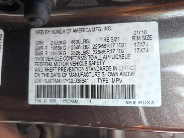 2016 HONDA CR-V EXL 5J6RM4H77GL038641