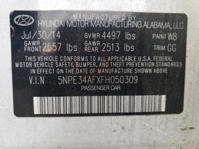 2015 HYUNDAI SONATA SPO 5NPE34AFXFH050309