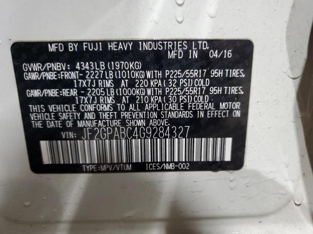 2016 SUBARU CROSSTREK JF2GPABC4G9284327