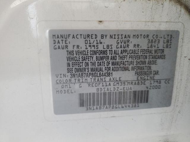 2016 NISSAN SENTRA S 3N1AB7AP8GL644381