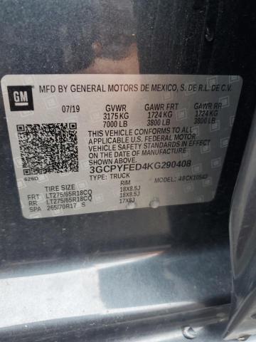 2019 CHEVROLET SILVERADO - 3GCPYFED4KG290408