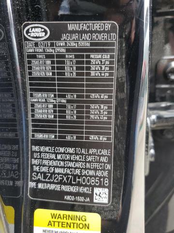 2020 LAND ROVER RANGE ROVE SALZJ2FX7LH008518