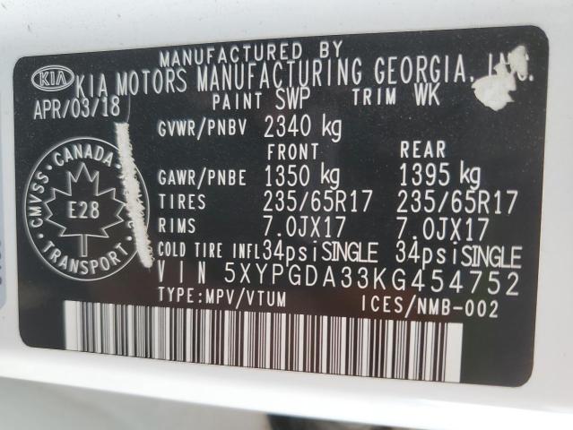 2019 KIA SORENTO L 5XYPGDA33KG454752