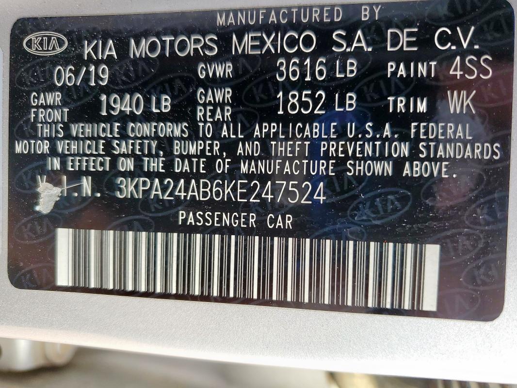 2019 KIA RIO S 3KPA24AB6KE247524