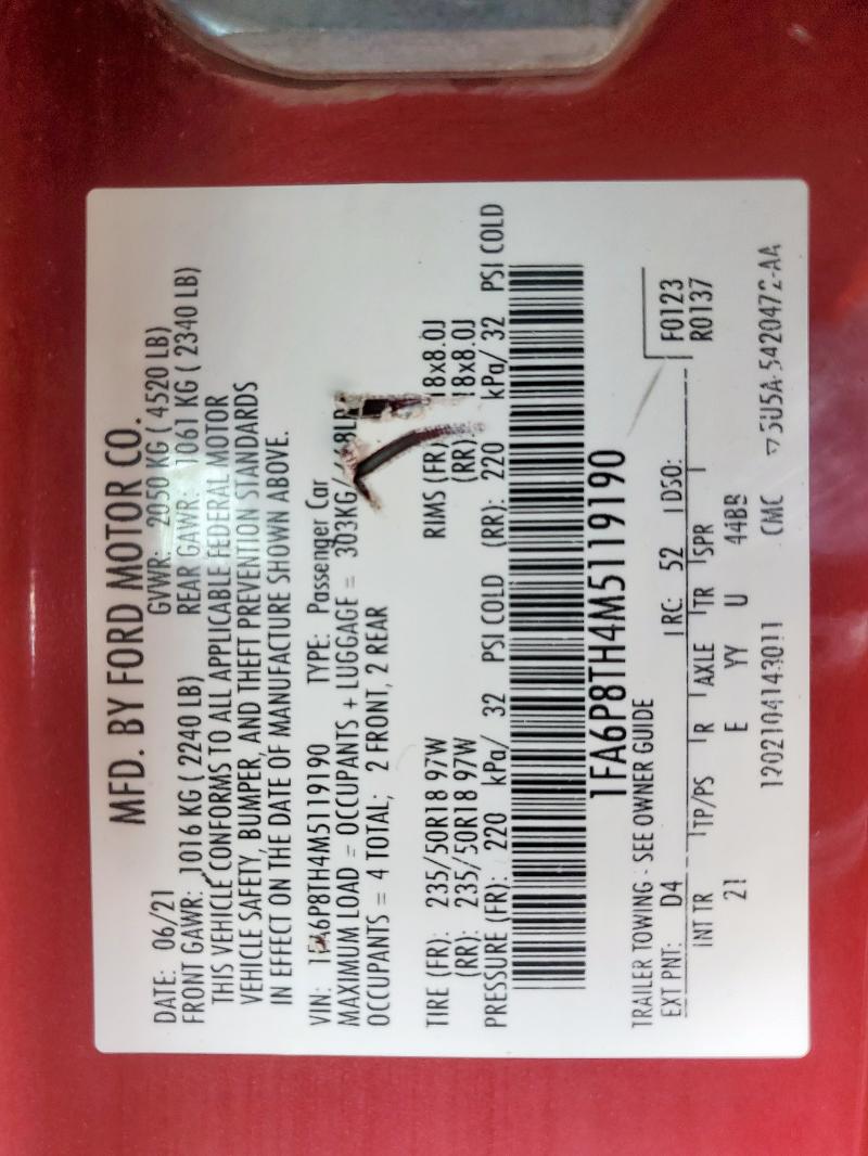 2021 FORD MUSTANG - 1FA6P8TH4M5119190