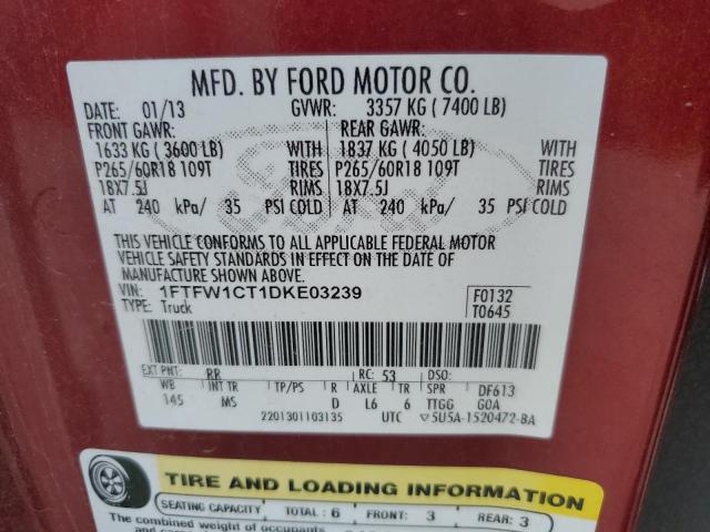 2013 FORD F150 SUPER - 1FTFW1CT1DKE03239