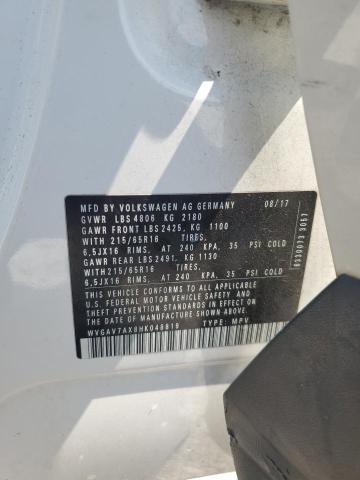 2017 VOLKSWAGEN TIGUAN S WVGAV7AX8HK048819