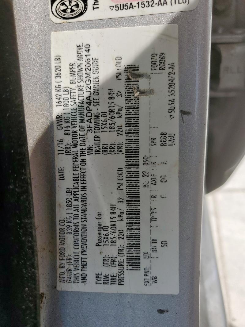 2016 FORD FIESTA S 3FADP4AJ2GM206140