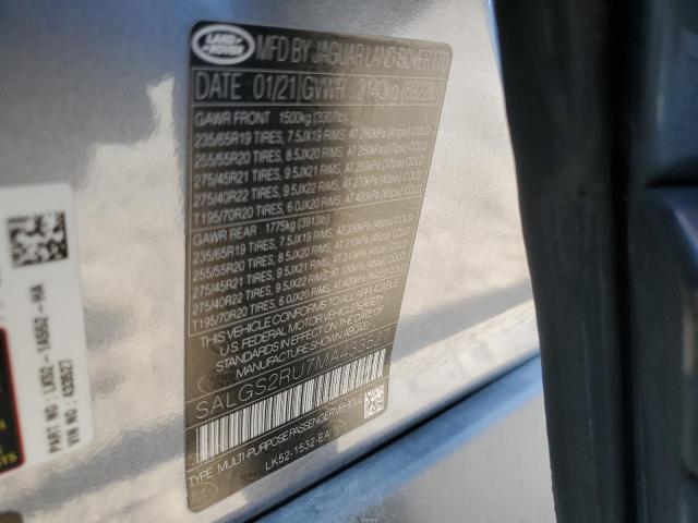 2021 LAND ROVER RANGE ROVE SALGS2RU7MA433527
