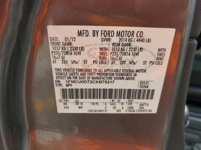 2012 FORD ESCAPE XLT - 1FMCU0D72CKB75217