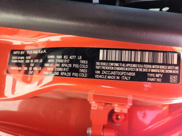 2016 JEEP RENEGADE L ZACCJABT0GPD14808
