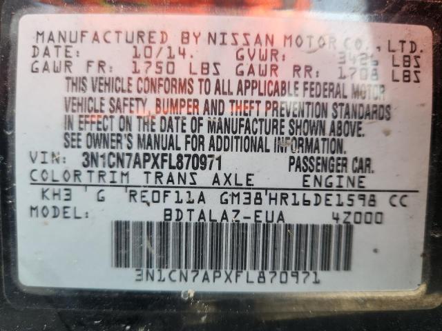 2015 NISSAN VERSA S 3N1CN7APXFL870971