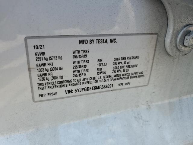 2021 TESLA MODEL Y 5YJYGDEE6MF288091