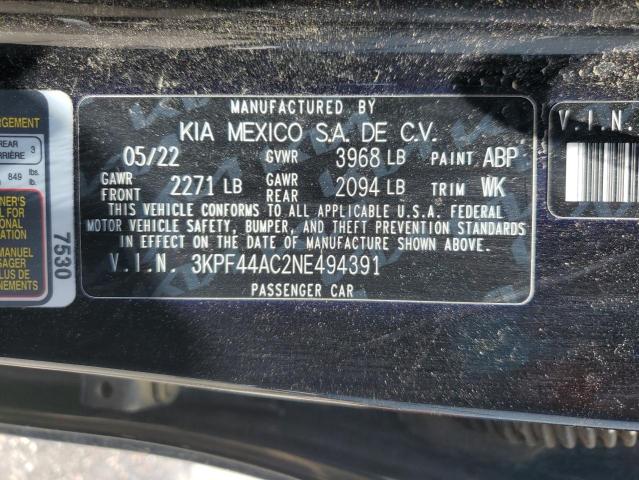 2022 KIA FORTE GT 3KPF44AC2NE494391