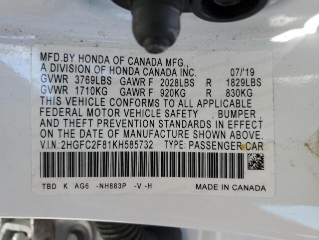 2019 HONDA CIVIC SPOR - 2HGFC2F81KH585732