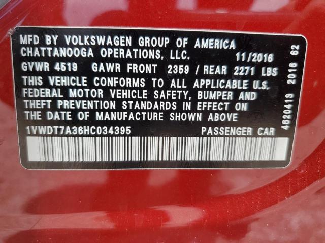 2017 VOLKSWAGEN PASSAT R-LINE 1VWDT7A36HC034395