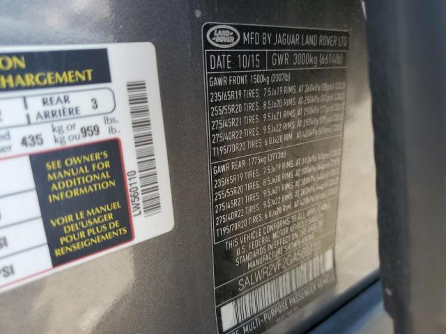 2016 LAND ROVER RANGE ROVE SALWR2VF2GA560110